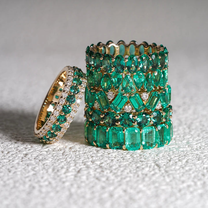 Emerald Eternity Ring Collection in 14K Solid Yellow Gold