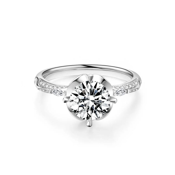 1.50ct Round Lab-Grown Diamond Solitaire Ring with Raised Lily Setting and Pavé Band in White Gold