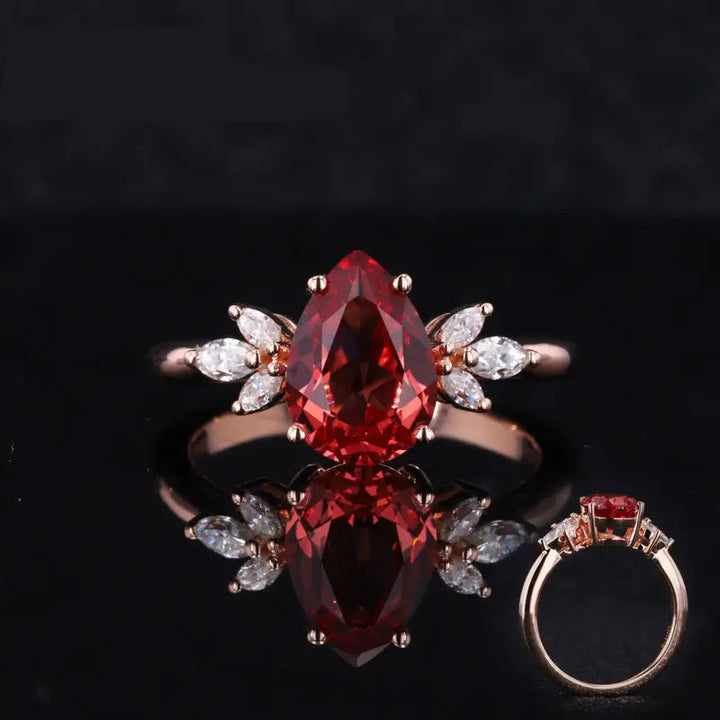 7x10mm, 3.00ct Pear Lab-Grown Ruby with Marquise Diamond Accents in 14K Rose Gold