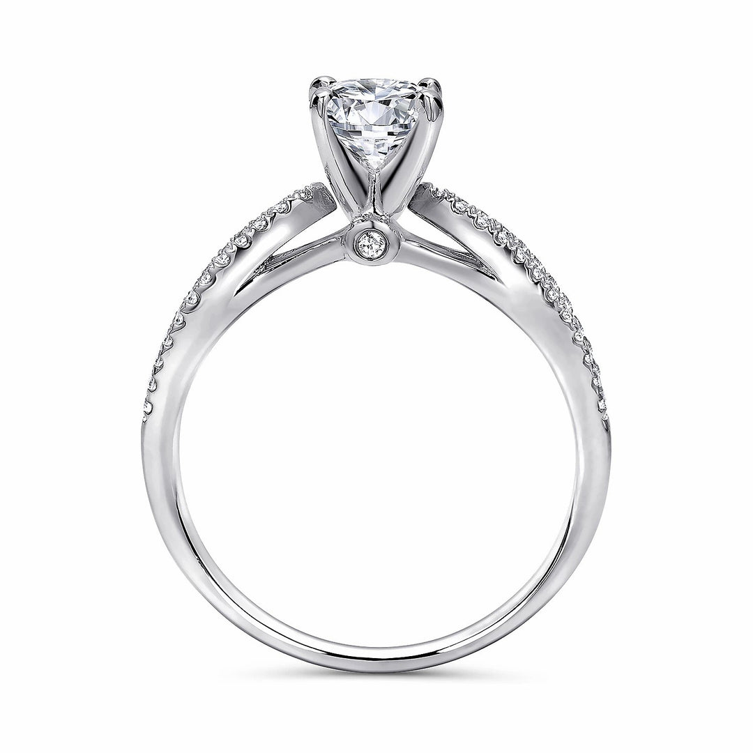 1.00ct Round Lab-Grown Diamond Solitaire Ring with Twisted-Pavé Band in White Gold