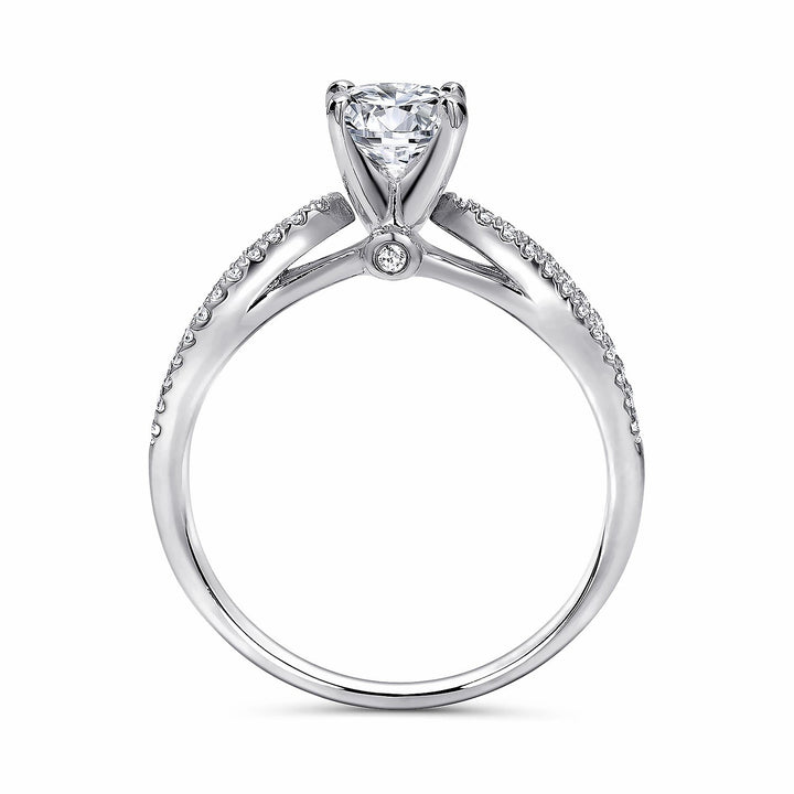 1.00ct Round Lab-Grown Diamond Solitaire Ring with Twisted-Pavé Band in White Gold