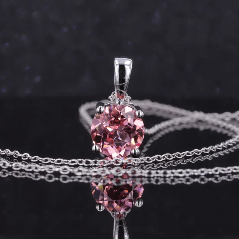 8mm Round Pink Sapphire Solitaire Pendant in 14k Solid White Gold