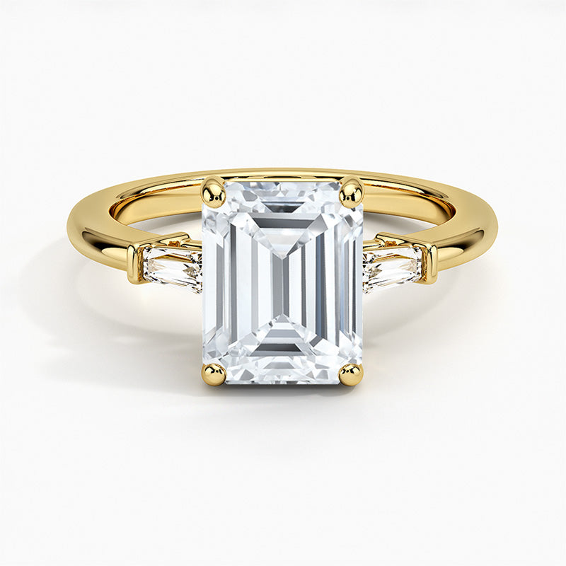 2.50ct Emerald Lab-Grown Diamond Solitaire Ring with Two-Stone Band in Solid Gold