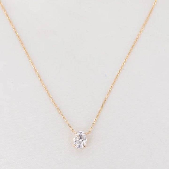 7*9mm, 2ct Oval Cut Moissanite Pendant Necklace in 14K Solid Yellow Gold