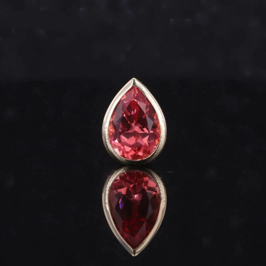 7*10mm Pear Cut Padparadscha Pink Sapphire Pendant in 10K Solid Yellow Gold