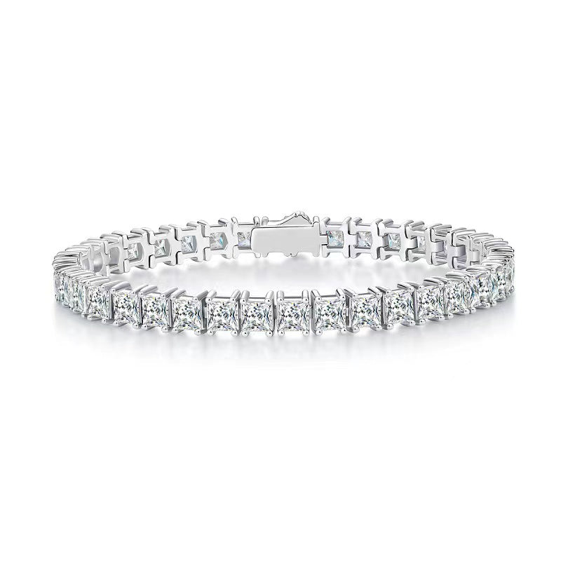 4.5mm 0.5ct D color, VVS Cluster Princess Moissanite Tennis Bracelet in White Gold-Plated 925 Sterling Silver Tennis Bracelet