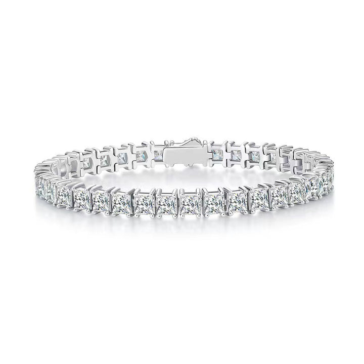 4.5mm 0.5ct D color, VVS Cluster Princess Moissanite Tennis Bracelet in White Gold-Plated 925 Sterling Silver Tennis Bracelet