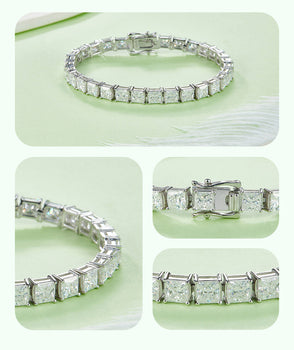 4.5mm 0.5ct D color, VVS Cluster Princess Moissanite Tennis Bracelet in White Gold-Plated 925 Sterling Silver Tennis Bracelet