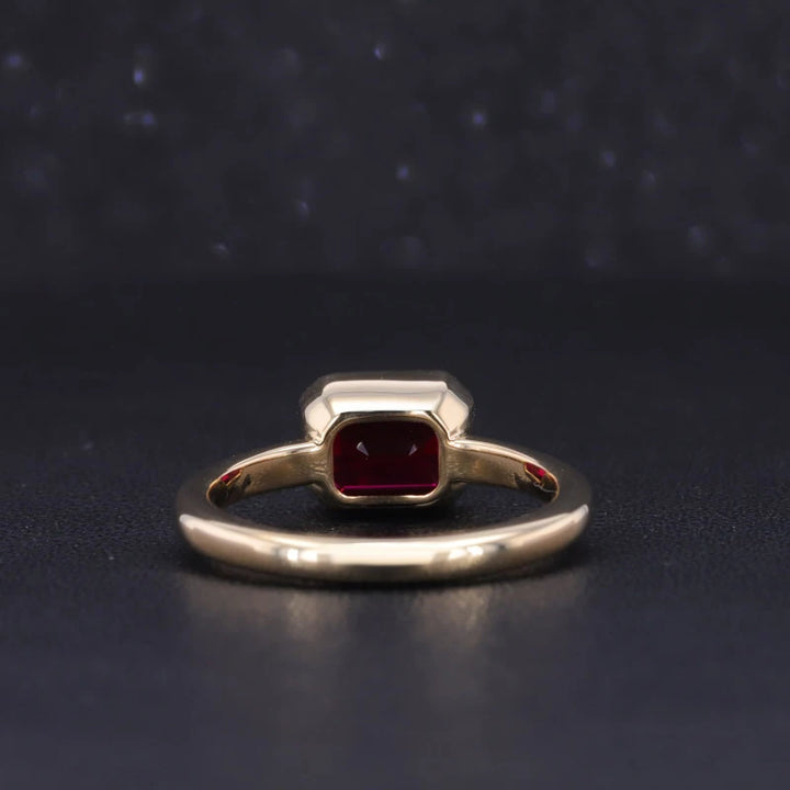 8x6mm, 2.00ct Emerald Lab-Grown Red Ruby Bezel-Set Ring in 14K Yellow Gold