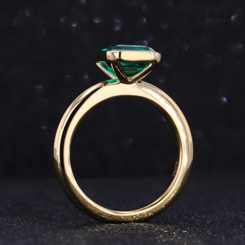 8x12mm, 5.50ct Lab-Grown Zambian Emerald Bezel-Set Ring in 18K Yellow Gold