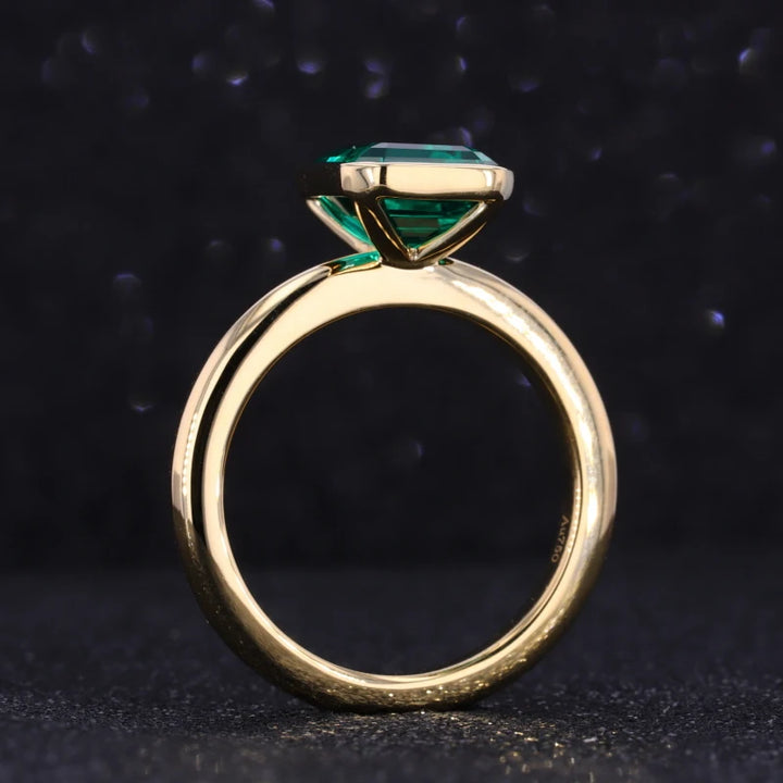8x12mm, 5.50ct Lab-Grown Zambian Emerald Bezel-Set Ring in 18K Yellow Gold