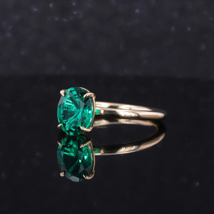 7x9mm, 2.20ct Oval Lab-Grown Zambian Emerald Solitaire Ring in 14K Yellow Gold