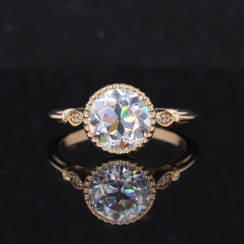 8.5mm Old European Cut Moissanite Solitaire Vintage Style Ring in 10K Solid Yellow Gold