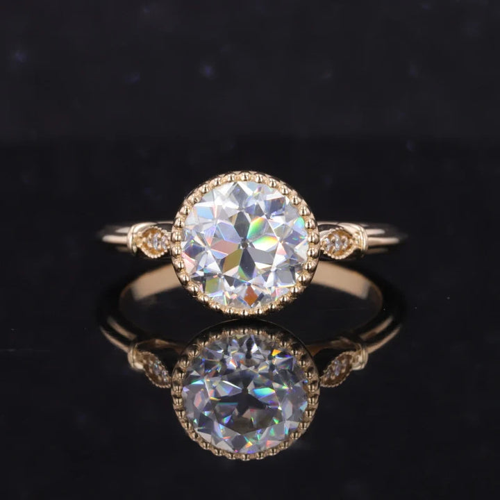 8.5mm Old European Round Cut Moissanite Solitaire Vintage Style Ring in 10K Solid Yellow Gold