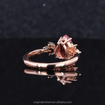 7*10mm Pear Cut Red Ruby Ring with Marquise Diamonds in 14K Solid Rose Gold