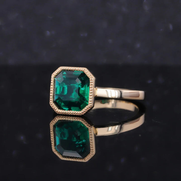 8mm, 2.00ct Asscher Lab-Grown Zambian Emerald Ring in 10K Yellow Gold