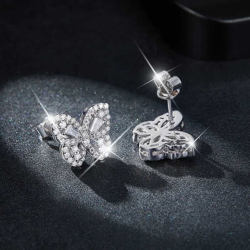 Butterfly Moissanite Earrings in Platinum-Plated 925 Sterling Silver