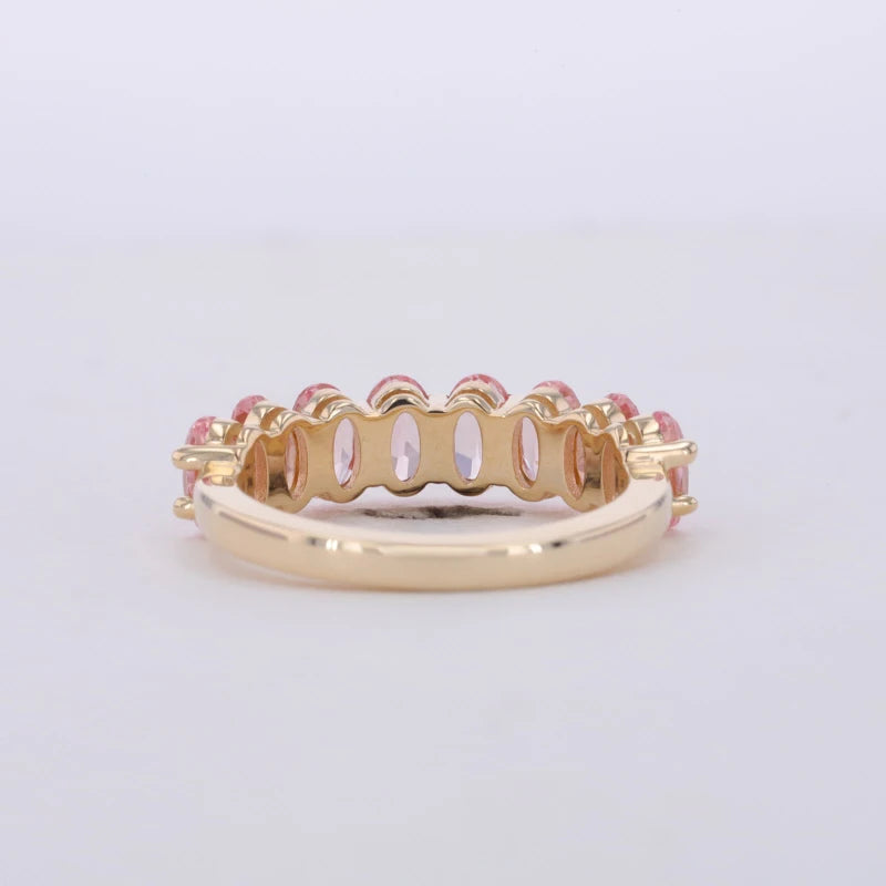 Oval pink lab sapphire half-eternity band, view 10