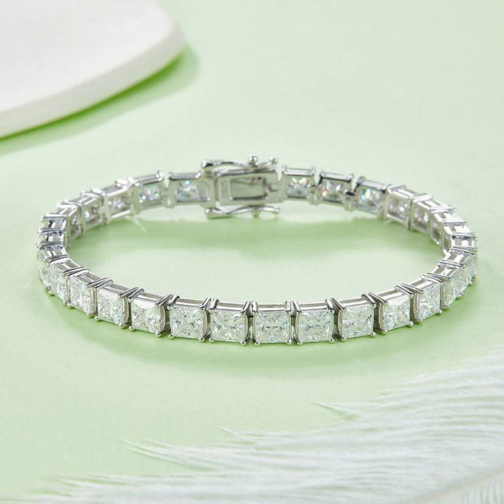 4.5mm 0.5ct D color, VVS Cluster Princess Moissanite Tennis Bracelet in White Gold-Plated 925 Sterling Silver Tennis Bracelet