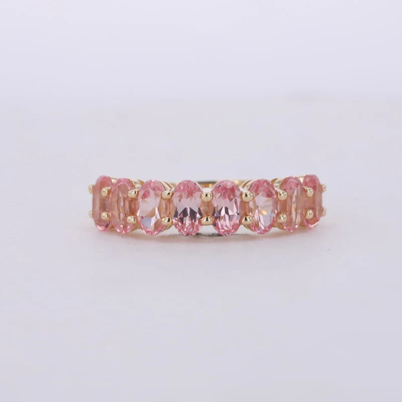 Oval pink lab sapphire half-eternity band, view 8