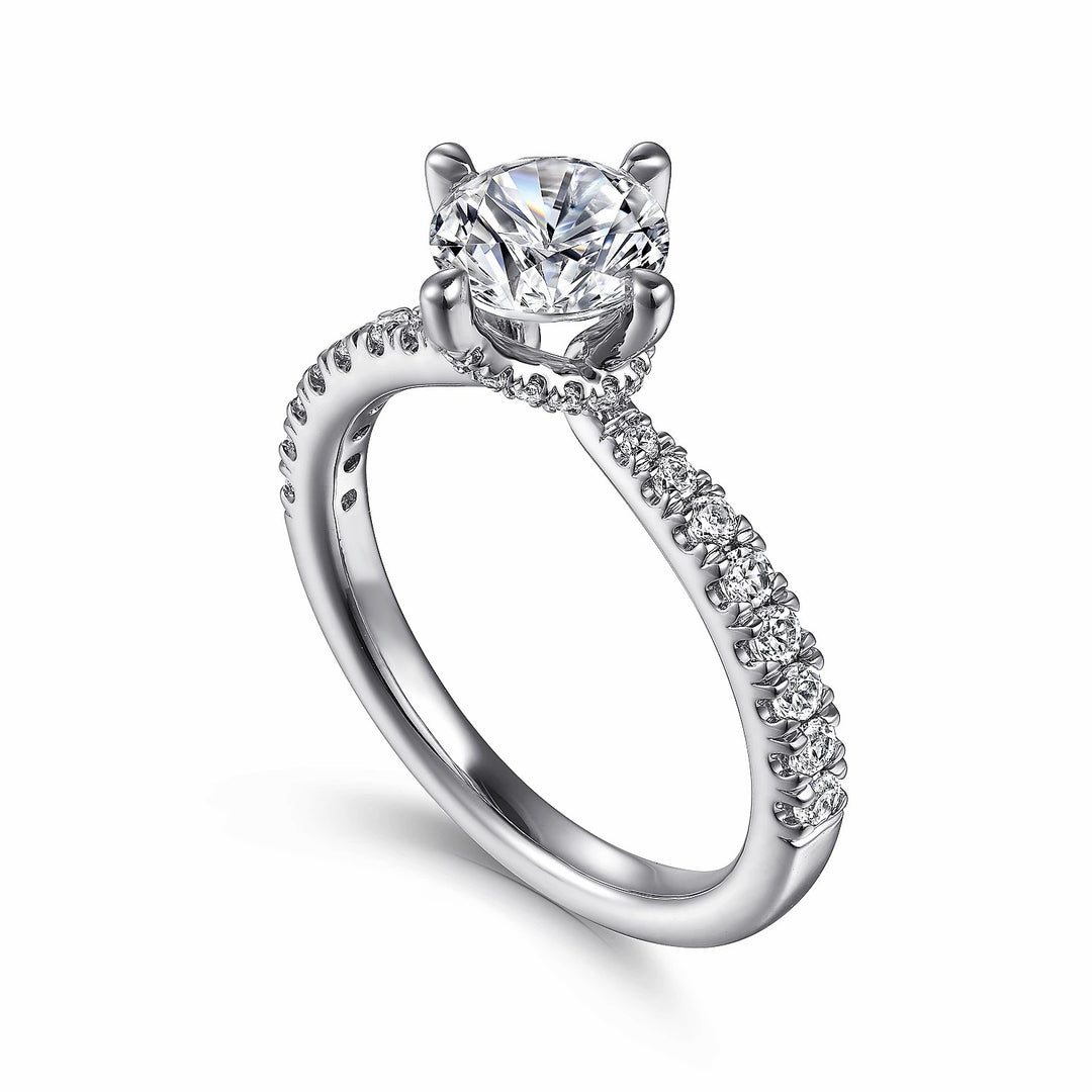 1.00ct Round Lab-Grown Diamond Solitaire Ring with Raised Pavé Crown and Band in White Gold
