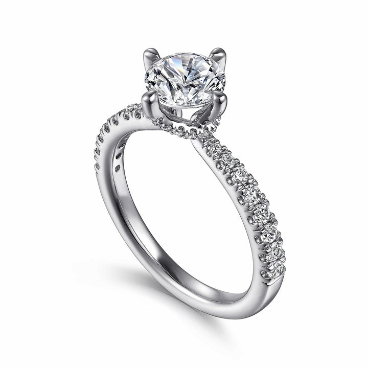 1.00ct Round Lab-Grown Diamond Solitaire Ring with Raised Pavé Crown and Band in White Gold