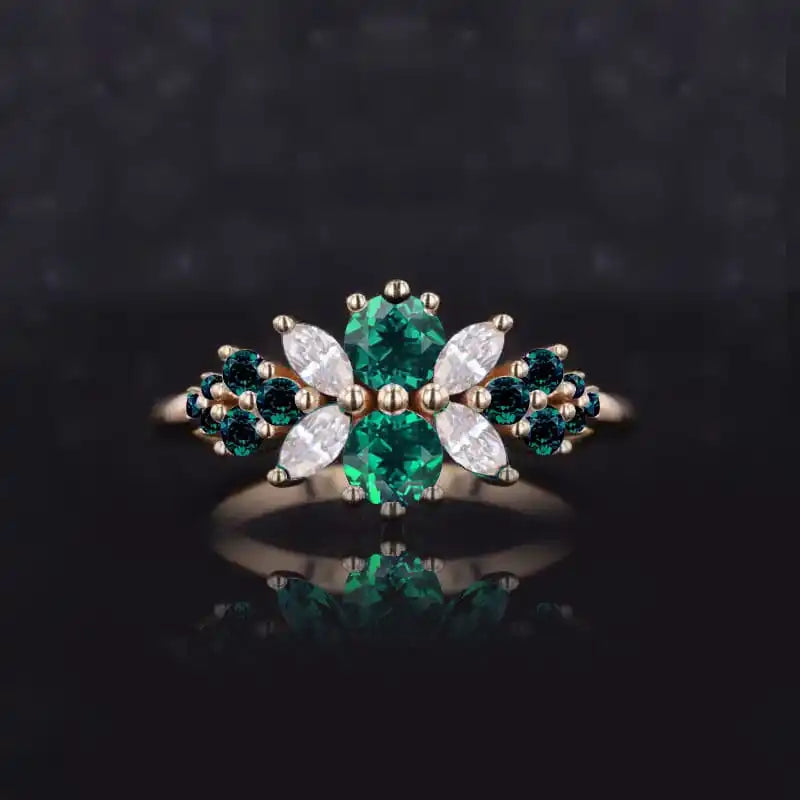 Floral Emerald 14k Yellow Gold Ring Collection