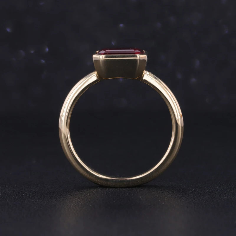 8x6mm, 2.00ct Emerald Lab-Grown Red Ruby Bezel-Set Ring in 14K Yellow Gold