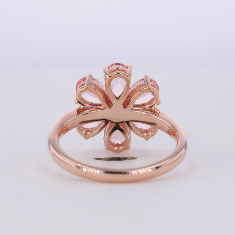 Pink Sapphire with 2.2mm Diamond Flower Ring in 10K Solid Rose Gold