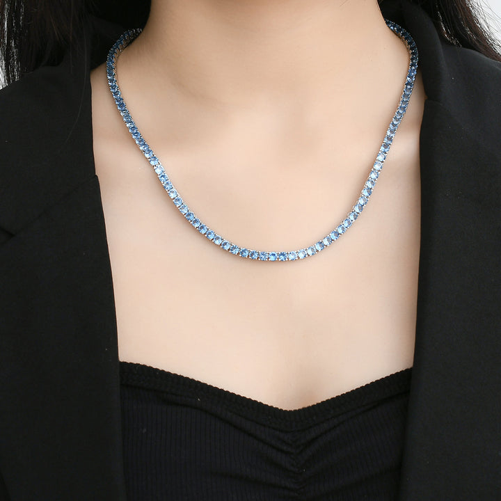 4mm Blue Moissanite Tennis Chain Platinum-Plated S925 Solid Silver