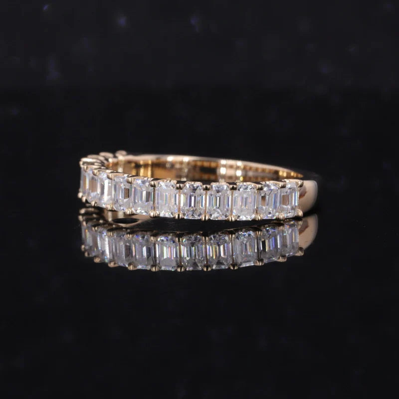 1.5ctw Emerald Cut Lab-Grown Diamond Half-Eternity Band Ring in 14K Solid Yellow Gold