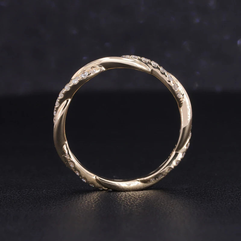 1.3mm Diamond Twist Band Ring in Yellow Gold