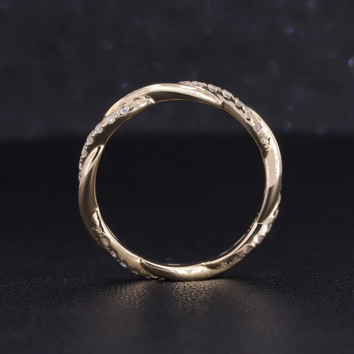 1.3mm Diamond Twist Band Ring in Yellow Gold