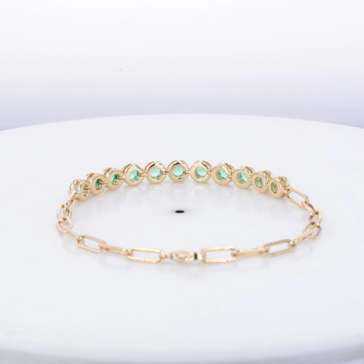 3.5mm, 3.50ctw Lab-Grown Colombian Emerald Charm Half-Tennis Bracelet in 10K Yellow Gold