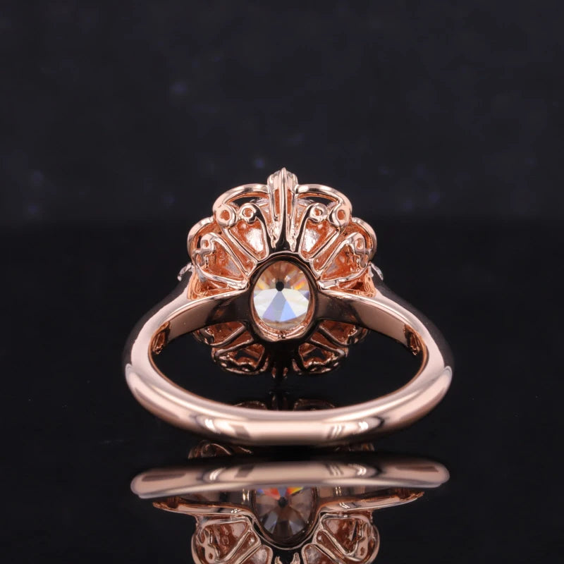 7*9mm Old Mine Oval Cut Moissanite Vintage Ring in 14K Solid Rose Gold