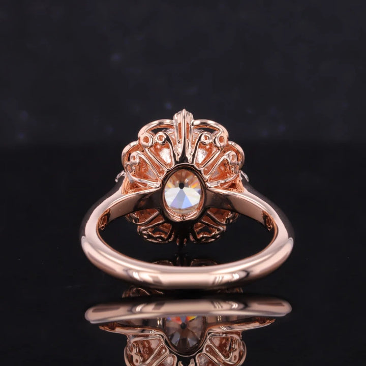 7*9mm Old Mine Oval Cut Moissanite Vintage Ring in 14K Solid Rose Gold