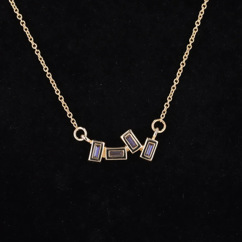 Irregular Emerald Cut Moissanite Pendant Necklace in 14K Solid Yellow Gold