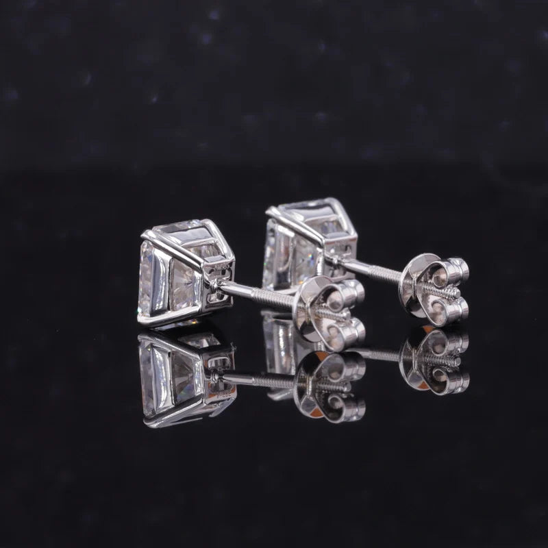 5.5mm, 2ctw Square-Radiant Cut Diamond Earrings in 14K Solid White Gold