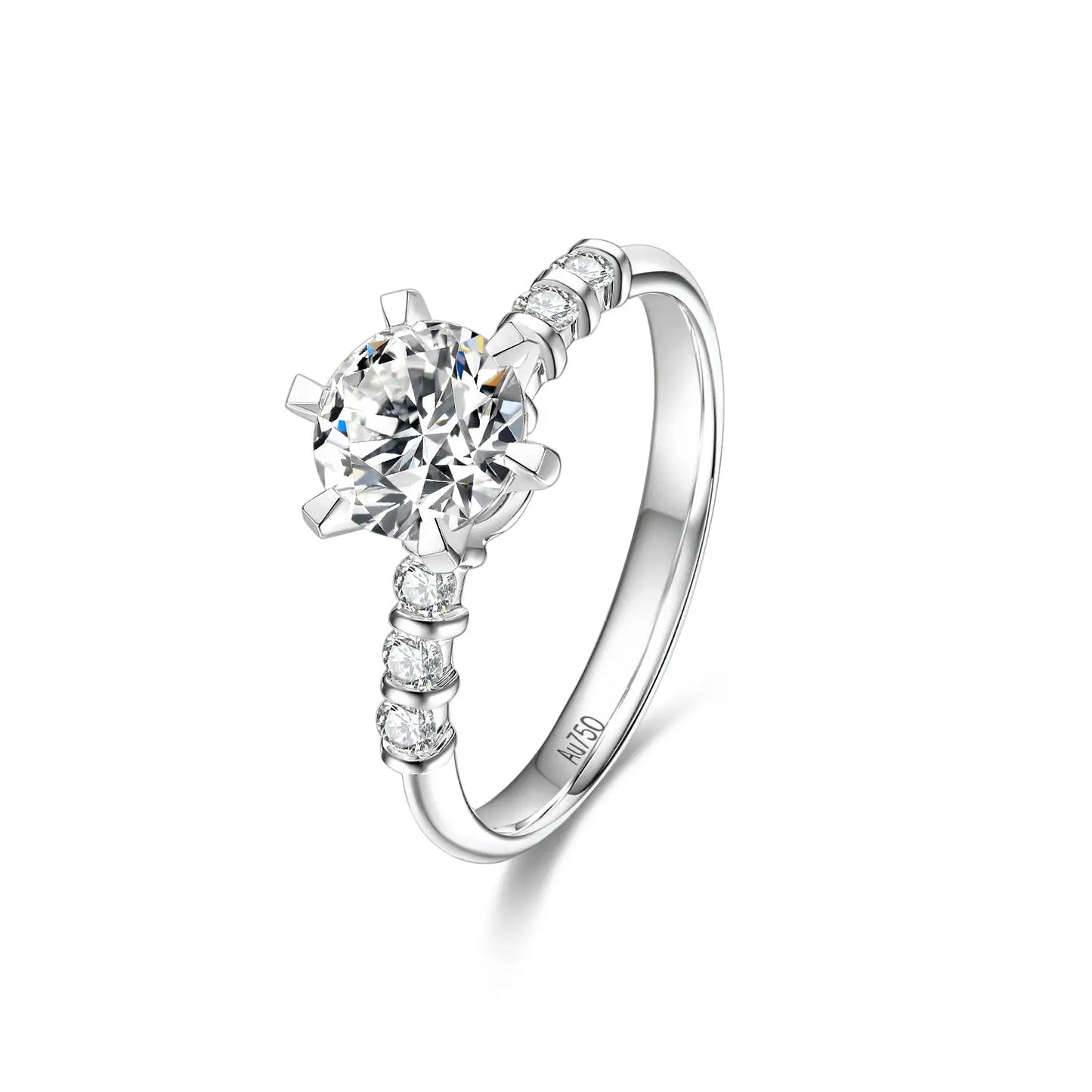 0.75ct Round Lab-Grown Diamond Solitaire Ring with Pavé Band in White Gold