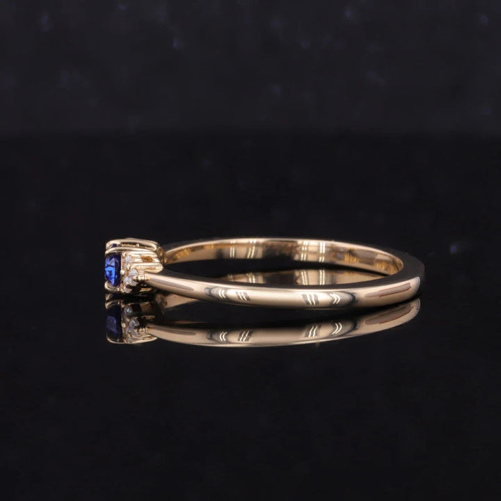 3x5mm, 0.3ct Oval Lab-Grown Blue Sapphire Ring with Diamond Accents in 14K Yellow Gold