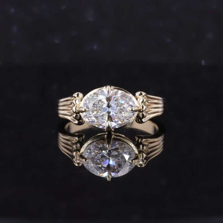 1.5ct Oval Diamond Vintage Ring with Matching 6-Stone Stacking Ring in 10K Solid Yellow Gold