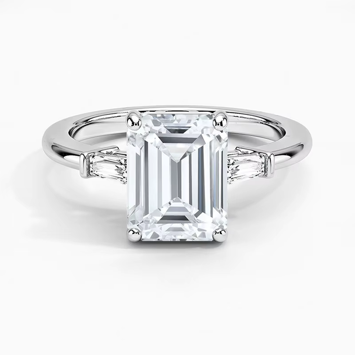 2.50ct Emerald Lab-Grown Diamond Solitaire Ring with Two-Stone Band in Solid Gold