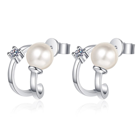 6mm Pearl 0.06ct Moissanite Earrings in Platinum Plated 925 Silver