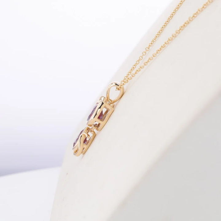 Oval and Pear Alexandrite Cat Pendant/Necklace in 10K Solid Yellow Gold