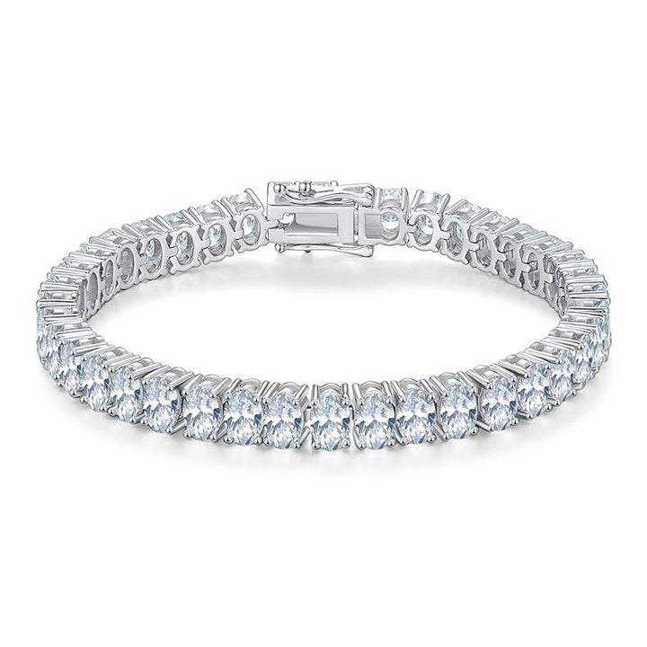 4x6mm 0.5ct D color, VVS Cluster Oval Moissanite Tennis Bracelet in White Gold-Plated 925 Sterling Silver Tennis Bracelet