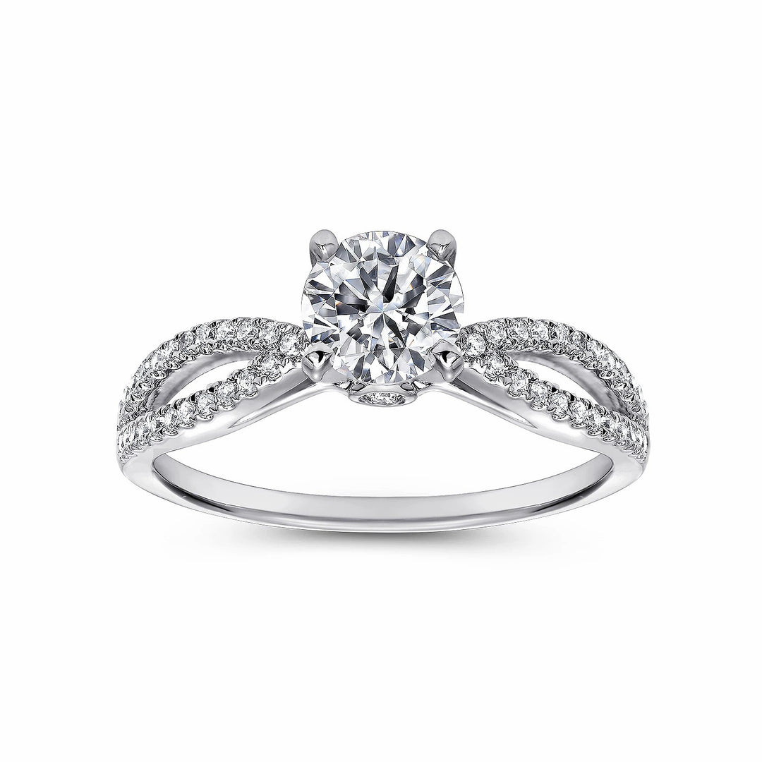1.00ct Round Lab-Grown Diamond Solitaire Ring with Twisted-Pavé Band in White Gold