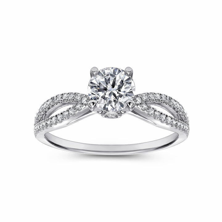 1.00ct Round Lab-Grown Diamond Solitaire Ring with Twisted-Pavé Band in White Gold
