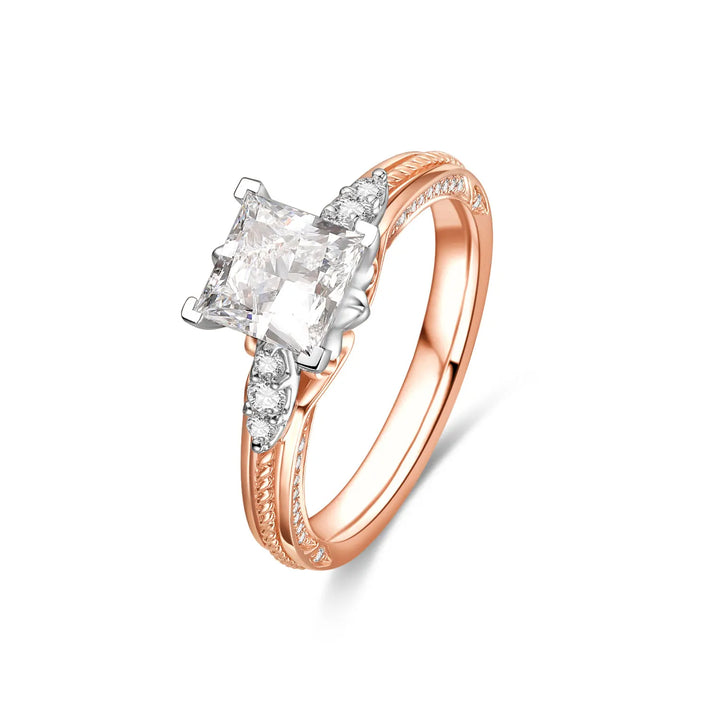 1.75ct Princess Lab-Grown Diamond Solitaire Two-Tone Ring with Side Pave Band and Accents in White and Rose Gold