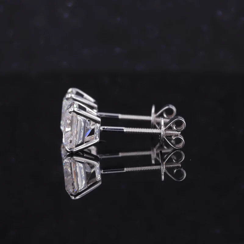 5.5mm, 2ctw Square-Radiant Cut Diamond Earrings in 14K Solid White Gold