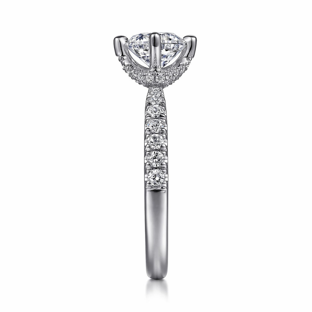 1.00ct Round Lab-Grown Diamond Solitaire Ring with Raised Pavé Crown and Band in White Gold
